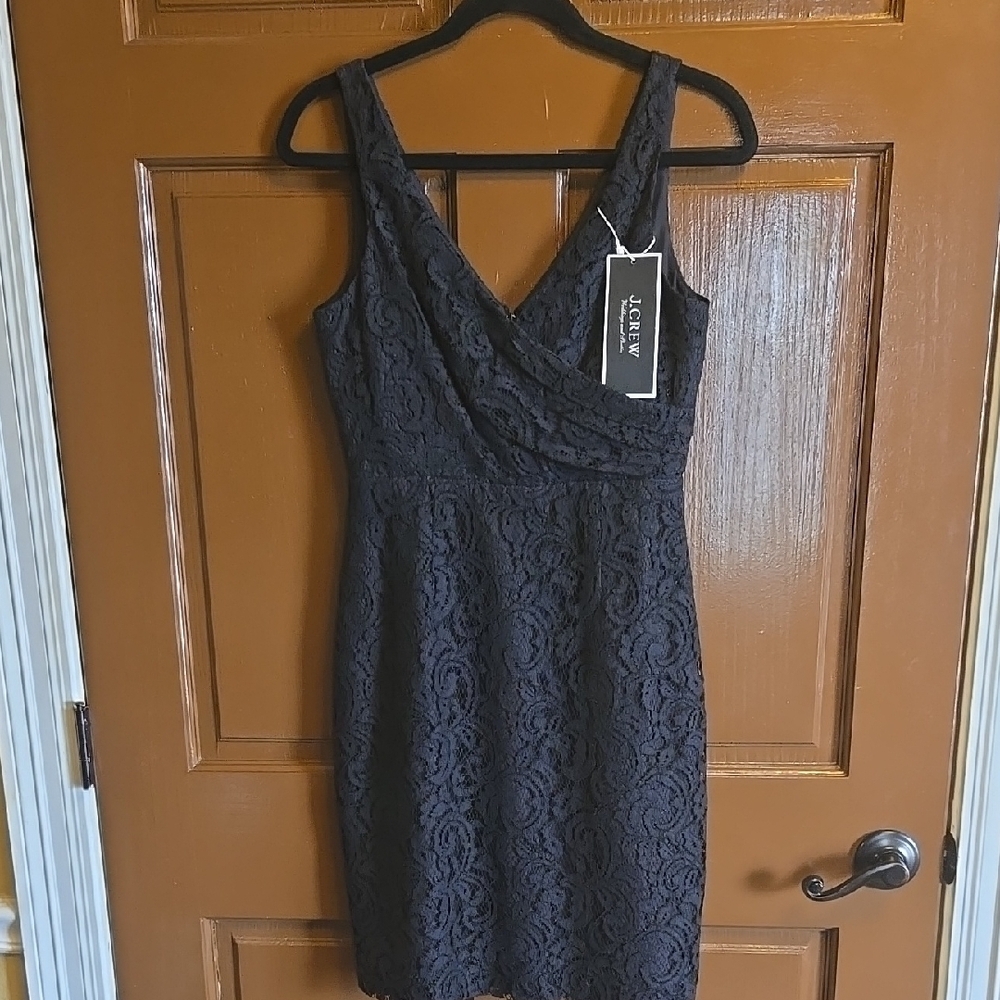 J Crew- Lace black V neck sleeveless straight dress Size 4 NWT.